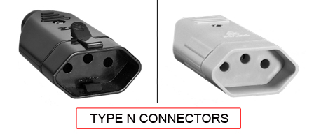 TYPE N Connectors are used in the following Countries:
<br>
Primary Country known for using TYPE N connectors is Brazil.

<br>Additional Country that uses TYPE N connectors is South Africa.

<br><font color="yellow">*</font> Additional Type N Electrical Devices:

<br><font color="yellow">*</font> <a href="https://internationalconfig.com/icc6.asp?item=TYPE-N-PLUGS" style="text-decoration: none">Type N Plugs</a>  

<br><font color="yellow">*</font> <a href="https://internationalconfig.com/icc6.asp?item=TYPE-N-OUTLETS" style="text-decoration: none">Type N Outlets</a> 

<br><font color="yellow">*</font> <a href="https://internationalconfig.com/icc6.asp?item=TYPE-N-POWER-CORDS" style="text-decoration: none">Type N Power Cords</a> 

<br><font color="yellow">*</font> <a href="https://internationalconfig.com/icc6.asp?item=TYPE-N-POWER-STRIPS" style="text-decoration: none">Type N Power Strips</a>

<br><font color="yellow">*</font> <a href="https://internationalconfig.com/icc6.asp?item=TYPE-N-ADAPTERS" style="text-decoration: none">Type N Adapters</a>

<br><font color="yellow">*</font> <a href="https://internationalconfig.com/worldwide-electrical-devices-selector-and-electrical-configuration-chart.asp" style="text-decoration: none">Worldwide Selector. All Countries by TYPE.</a>

<br>View examples of TYPE N connectors below.